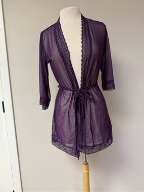 Sheer Lace-Trim Purple Robe - Women Intimates & Sleepwear